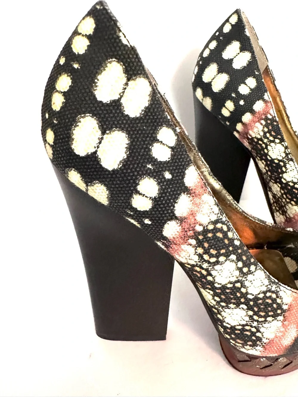 Nine West Black, Cream & Pink Patterned Platform Peep-Toe Pumps Size 7